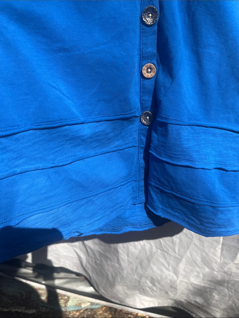 neon buddha Bright Blue Button-Front V-Neck Top - Picture 3 of 10